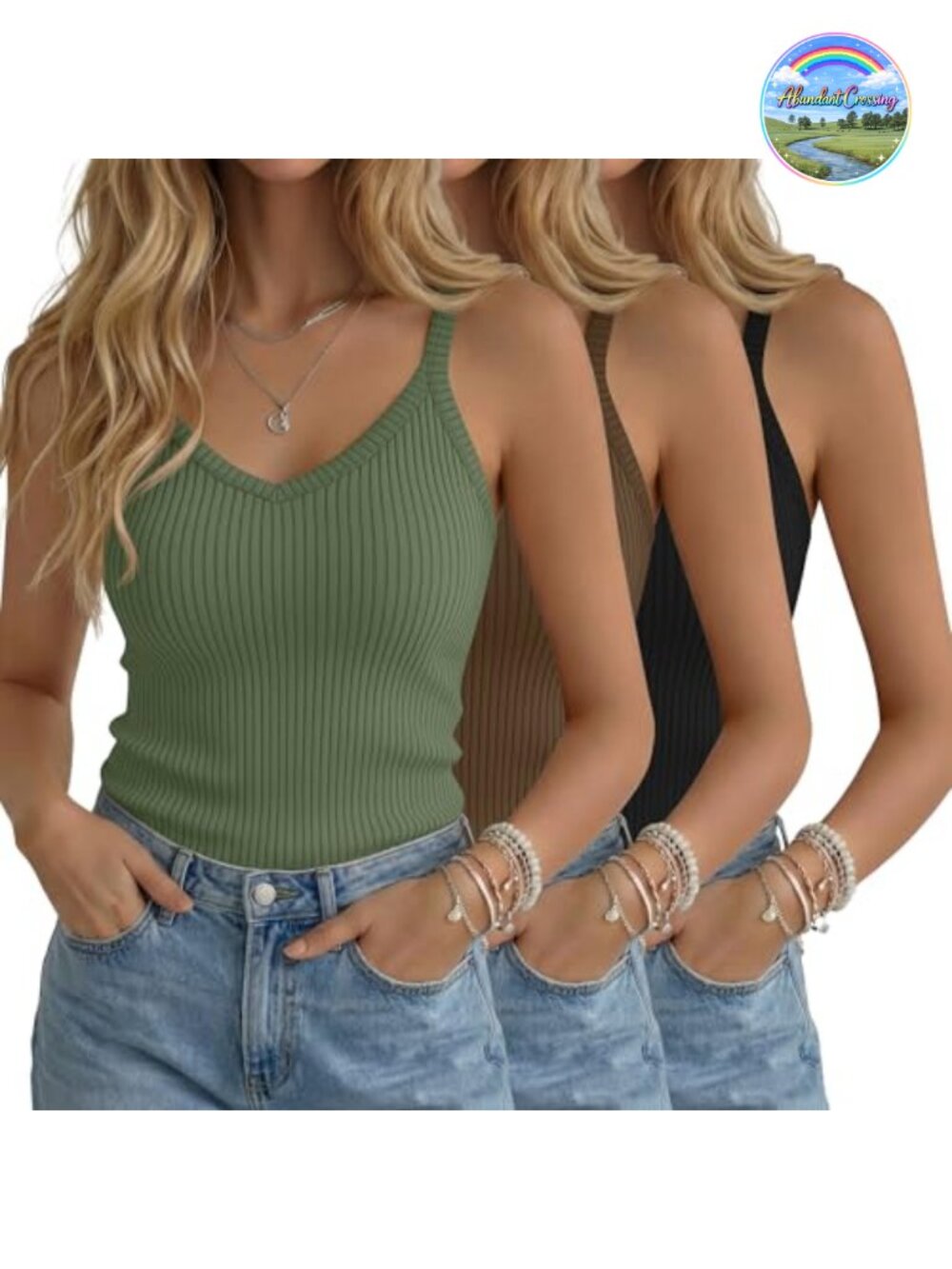 3 Pack Women's Ribbed Tank Tops Cotton Spaghetti Strap V-Neck Sleeveless Camis
